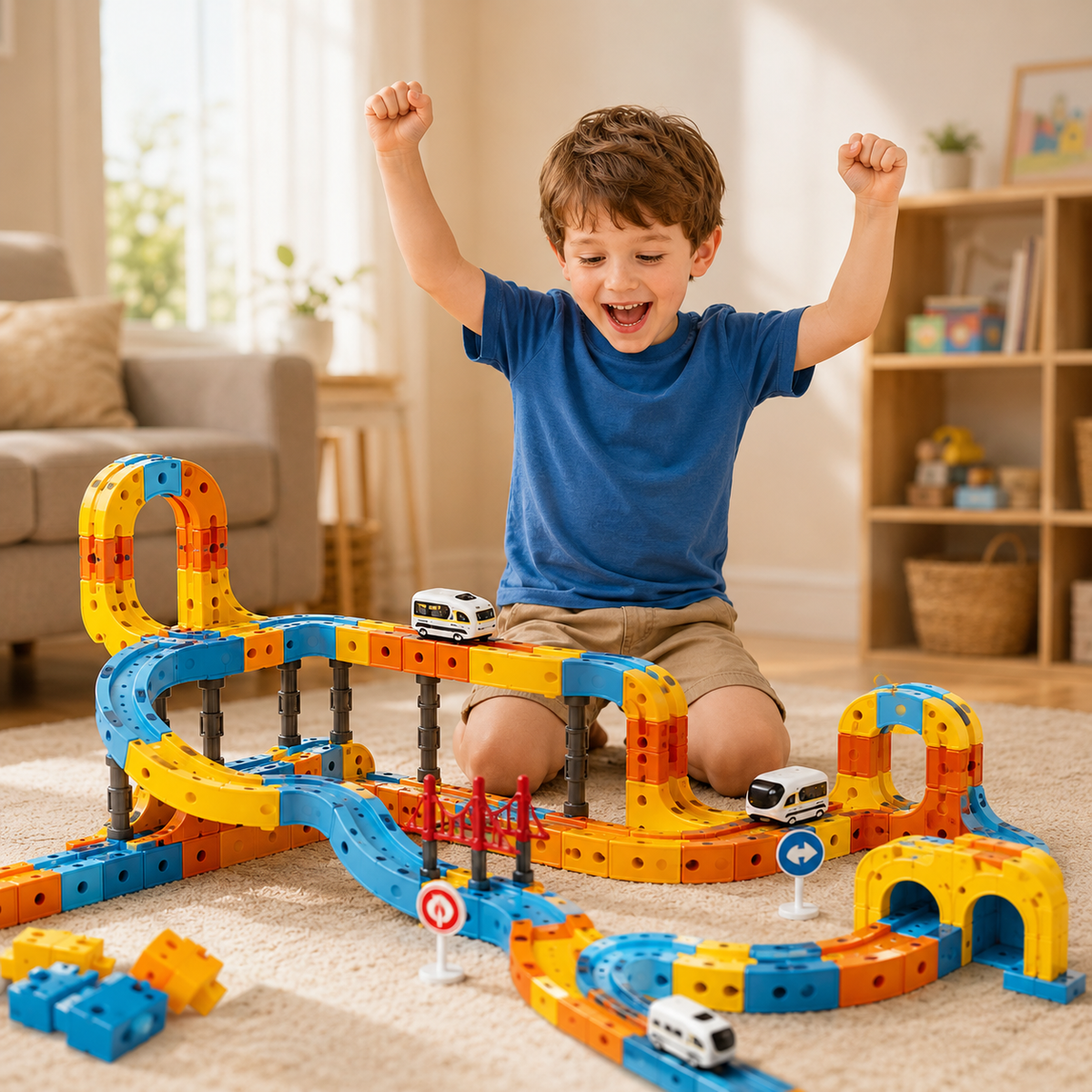 Mini rail car climbing a vertical section of the magnetic track
